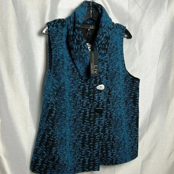 HABITAT sweater vest,oversized , PTP 22” cowl neck, artsy,textured,turquoise,NWT - Picture 7 of 14